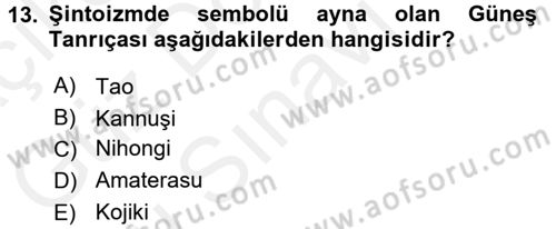 Mitoloji ve Din Dersi 2016 - 2017 Yılı (Final) Dönem Sonu Sınav Soruları 13. Soru