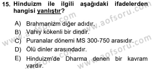 Mitoloji ve Din Dersi 2016 - 2017 Yılı (Final) Dönem Sonu Sınav Soruları 15. Soru