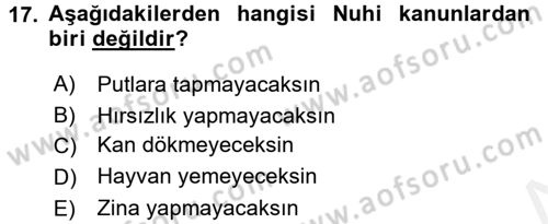 Mitoloji ve Din Dersi 2016 - 2017 Yılı (Final) Dönem Sonu Sınav Soruları 17. Soru