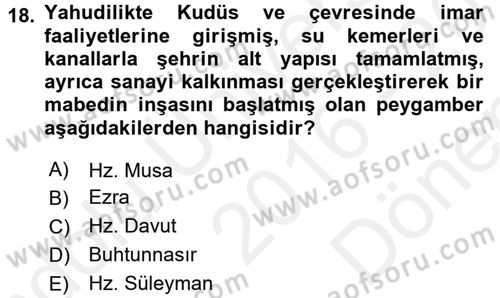 Mitoloji ve Din Dersi 2016 - 2017 Yılı (Final) Dönem Sonu Sınav Soruları 18. Soru