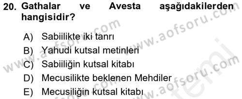 Mitoloji ve Din Dersi 2016 - 2017 Yılı (Final) Dönem Sonu Sınav Soruları 20. Soru