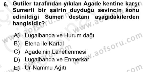 Mitoloji ve Din Dersi 2016 - 2017 Yılı (Final) Dönem Sonu Sınav Soruları 6. Soru