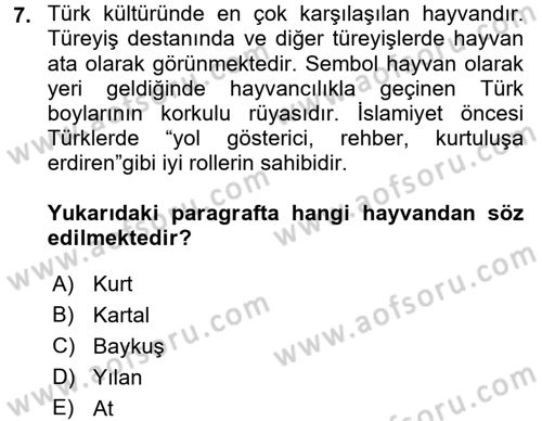 Mitoloji ve Din Dersi 2016 - 2017 Yılı (Final) Dönem Sonu Sınav Soruları 7. Soru