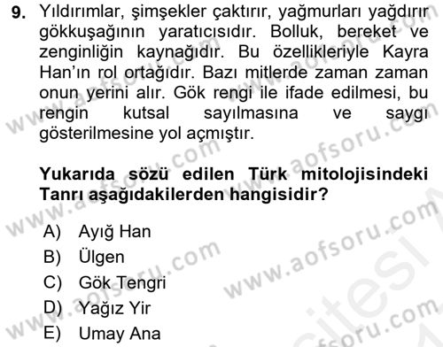 Mitoloji ve Din Dersi 2016 - 2017 Yılı (Final) Dönem Sonu Sınav Soruları 9. Soru