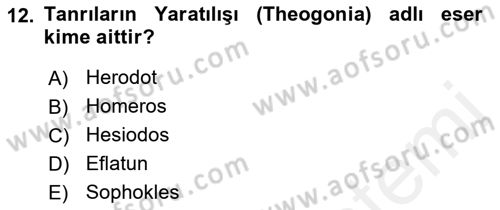 Mitoloji ve Din Dersi 2017 - 2018 Yılı 3 Ders Sınav Soruları 12. Soru