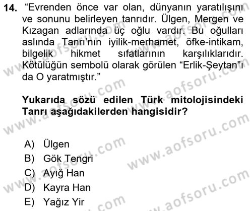 Mitoloji ve Din Dersi 2017 - 2018 Yılı 3 Ders Sınav Soruları 14. Soru