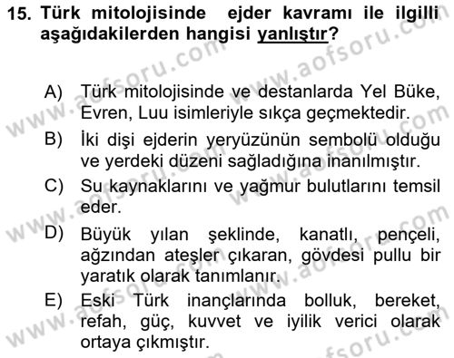Mitoloji ve Din Dersi 2017 - 2018 Yılı 3 Ders Sınav Soruları 15. Soru