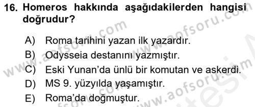 Mitoloji ve Din Dersi 2017 - 2018 Yılı 3 Ders Sınav Soruları 16. Soru