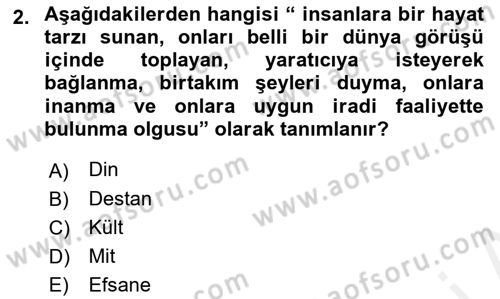 Mitoloji ve Din Dersi 2017 - 2018 Yılı 3 Ders Sınav Soruları 2. Soru