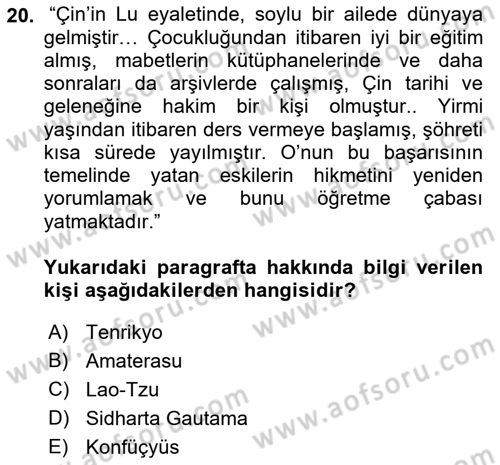 Mitoloji ve Din Dersi 2017 - 2018 Yılı 3 Ders Sınav Soruları 20. Soru
