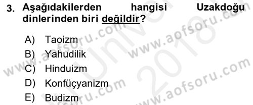 Mitoloji ve Din Dersi 2017 - 2018 Yılı 3 Ders Sınav Soruları 3. Soru