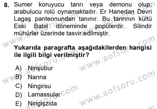 Mitoloji ve Din Dersi 2017 - 2018 Yılı 3 Ders Sınav Soruları 8. Soru