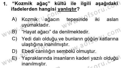 Mitoloji ve Din Dersi 2017 - 2018 Yılı (Vize) Ara Sınav Soruları 1. Soru