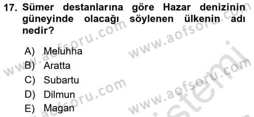 Mitoloji ve Din Dersi 2017 - 2018 Yılı (Vize) Ara Sınav Soruları 17. Soru