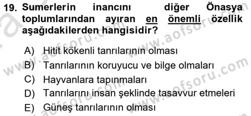 Mitoloji ve Din Dersi 2017 - 2018 Yılı (Vize) Ara Sınav Soruları 19. Soru