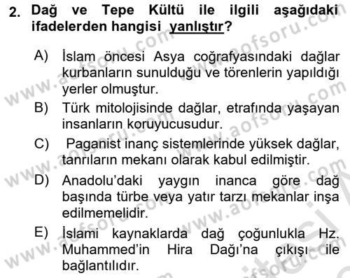 Mitoloji ve Din Dersi 2017 - 2018 Yılı (Vize) Ara Sınav Soruları 2. Soru