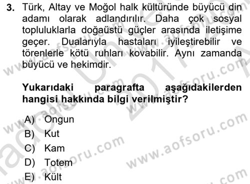 Mitoloji ve Din Dersi 2017 - 2018 Yılı (Vize) Ara Sınav Soruları 3. Soru