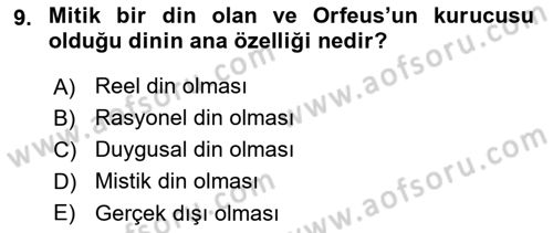 Mitoloji ve Din Dersi 2017 - 2018 Yılı (Vize) Ara Sınav Soruları 9. Soru