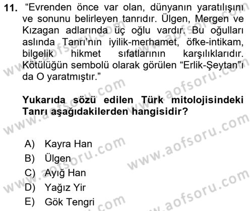 Mitoloji ve Din Dersi 2017 - 2018 Yılı (Final) Dönem Sonu Sınav Soruları 11. Soru