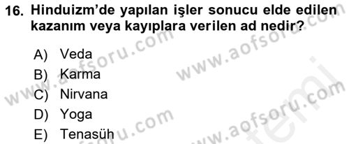 Mitoloji ve Din Dersi 2017 - 2018 Yılı (Final) Dönem Sonu Sınav Soruları 16. Soru