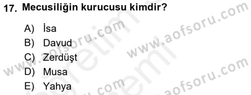 Mitoloji ve Din Dersi 2017 - 2018 Yılı (Final) Dönem Sonu Sınav Soruları 17. Soru