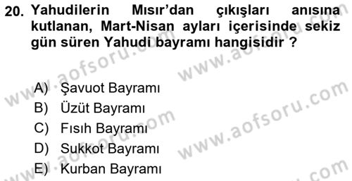 Mitoloji ve Din Dersi 2017 - 2018 Yılı (Final) Dönem Sonu Sınav Soruları 20. Soru