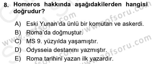 Mitoloji ve Din Dersi 2017 - 2018 Yılı (Final) Dönem Sonu Sınav Soruları 8. Soru