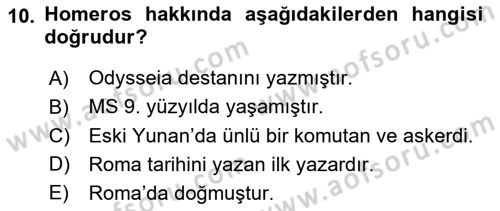 Mitoloji ve Din Dersi 2018 - 2019 Yılı 3 Ders Sınav Soruları 10. Soru