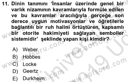 Mitoloji ve Din Dersi 2018 - 2019 Yılı 3 Ders Sınav Soruları 11. Soru