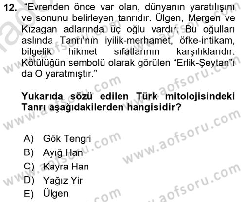 Mitoloji ve Din Dersi 2018 - 2019 Yılı 3 Ders Sınav Soruları 12. Soru