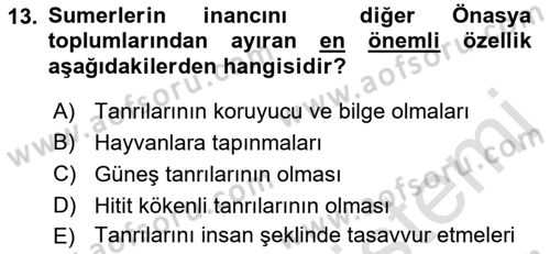 Mitoloji ve Din Dersi 2018 - 2019 Yılı 3 Ders Sınav Soruları 13. Soru