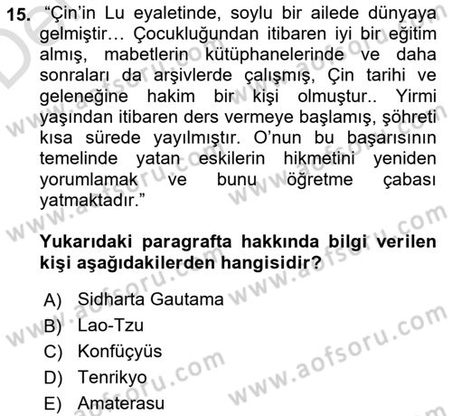 Mitoloji ve Din Dersi 2018 - 2019 Yılı 3 Ders Sınav Soruları 15. Soru