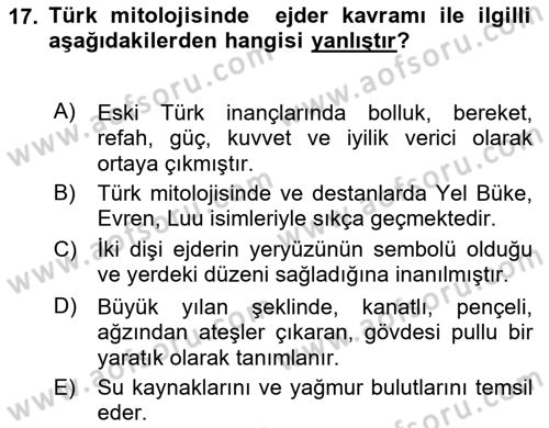 Mitoloji ve Din Dersi 2018 - 2019 Yılı 3 Ders Sınav Soruları 17. Soru