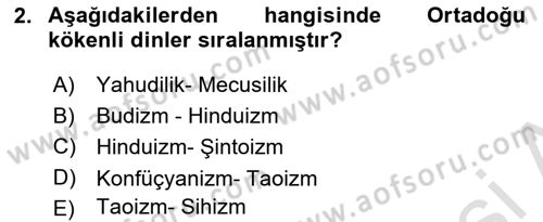 Mitoloji ve Din Dersi 2018 - 2019 Yılı 3 Ders Sınav Soruları 2. Soru