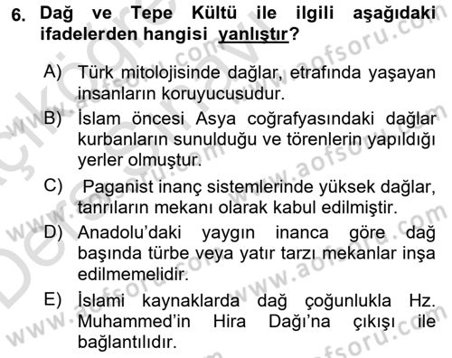 Mitoloji ve Din Dersi 2018 - 2019 Yılı 3 Ders Sınav Soruları 6. Soru