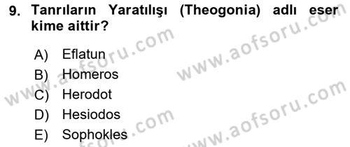 Mitoloji ve Din Dersi 2018 - 2019 Yılı 3 Ders Sınav Soruları 9. Soru