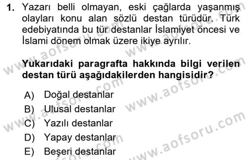 Mitoloji ve Din Dersi Ara Sınavı Deneme Sınav Soruları 1. Soru