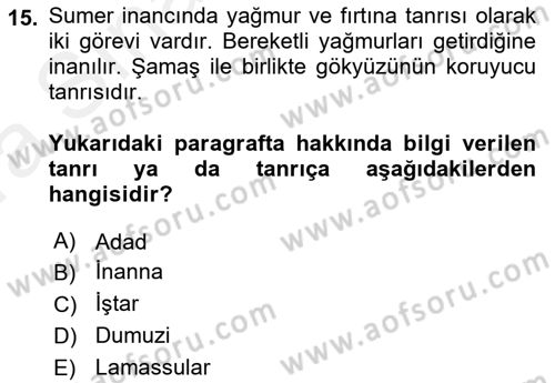 Mitoloji ve Din Dersi 2018 - 2019 Yılı (Vize) Ara Sınav Soruları 15. Soru