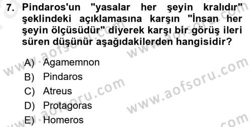 Mitoloji ve Din Dersi Ara Sınavı Deneme Sınav Soruları 7. Soru