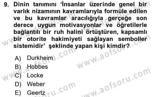 Mitoloji ve Din Dersi Ara Sınavı Deneme Sınav Soruları 9. Soru