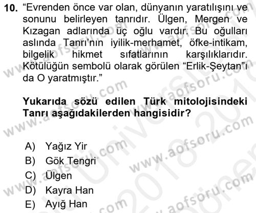Mitoloji ve Din Dersi 2018 - 2019 Yılı (Final) Dönem Sonu Sınav Soruları 10. Soru