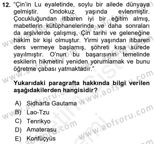 Mitoloji ve Din Dersi 2018 - 2019 Yılı (Final) Dönem Sonu Sınav Soruları 12. Soru