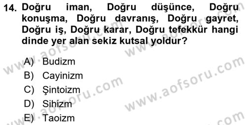 Mitoloji ve Din Dersi 2018 - 2019 Yılı (Final) Dönem Sonu Sınav Soruları 14. Soru