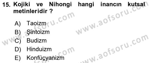Mitoloji ve Din Dersi 2018 - 2019 Yılı (Final) Dönem Sonu Sınav Soruları 15. Soru