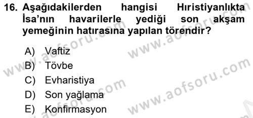 Mitoloji ve Din Dersi 2018 - 2019 Yılı (Final) Dönem Sonu Sınav Soruları 16. Soru