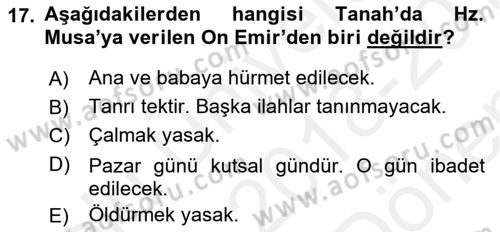Mitoloji ve Din Dersi 2018 - 2019 Yılı (Final) Dönem Sonu Sınav Soruları 17. Soru