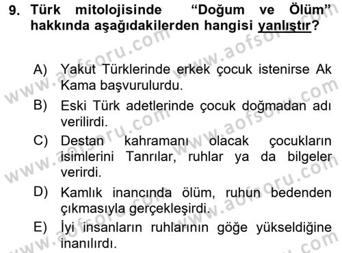Mitoloji ve Din Dersi 2018 - 2019 Yılı (Final) Dönem Sonu Sınav Soruları 9. Soru