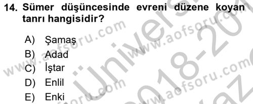 Mitoloji ve Din Dersi 2018 - 2019 Yılı Yaz Okulu Sınav Soruları 14. Soru