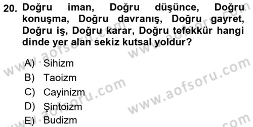 Mitoloji ve Din Dersi 2018 - 2019 Yılı Yaz Okulu Sınav Soruları 20. Soru