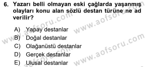 Mitoloji ve Din Dersi 2018 - 2019 Yılı Yaz Okulu Sınav Soruları 6. Soru